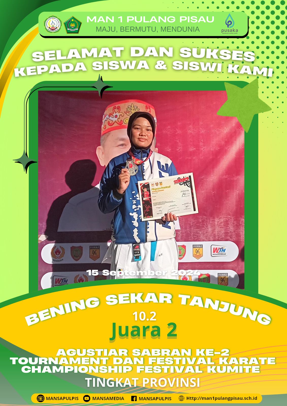 Bening Sekar Tanjung Berhasil Meraih Juara 2 Festival Karate Championship Festival Kumite